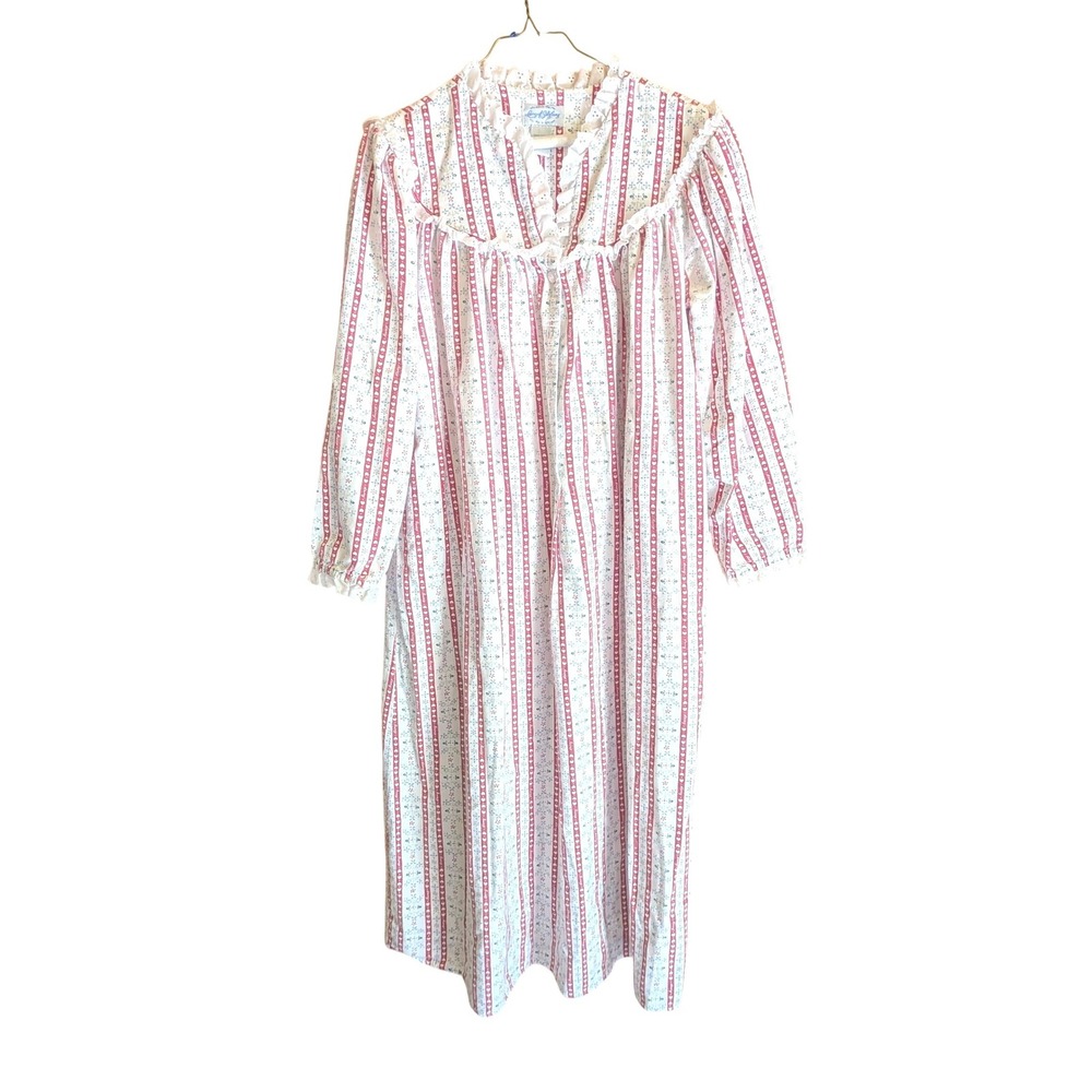 Lanz of Salzburg Nightgown M Vintage Cotton Flannel Heart Cottagecore Prairie